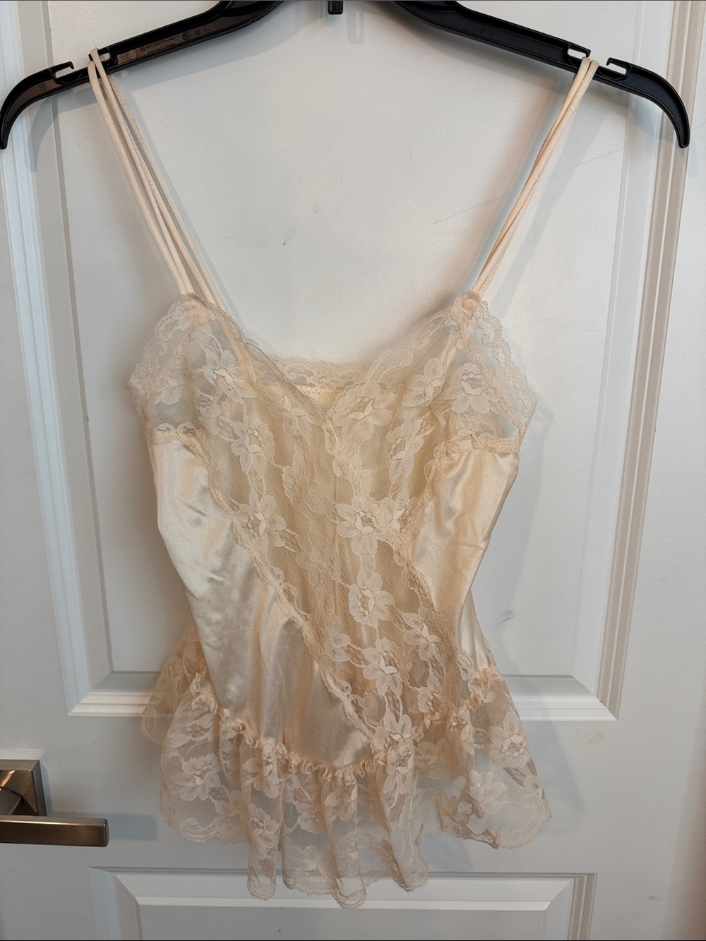 Sheer Lace-Overlay Satin Chemise in Cream